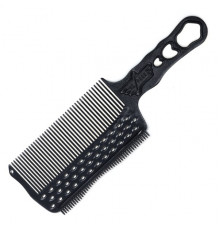Расчёска с ручкой,зубцами на обушке и направляющей рельсой для стрижки под машинку карбон для левшей черный